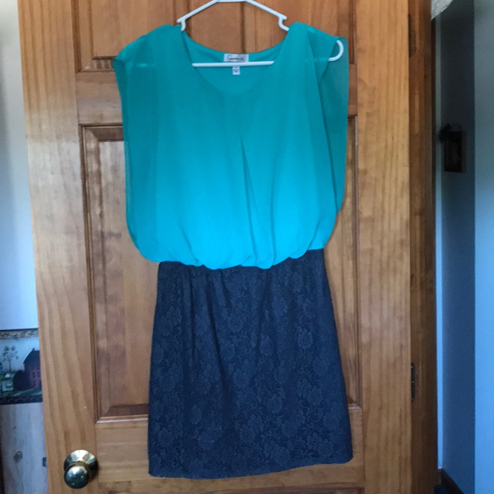 Turquoise and gray lace dress